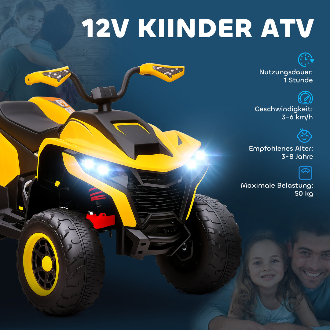 Elektrisk ATV til børn, 3-6 km/t, LED-forlygter, musik, USB, til alderen 3-8, gul