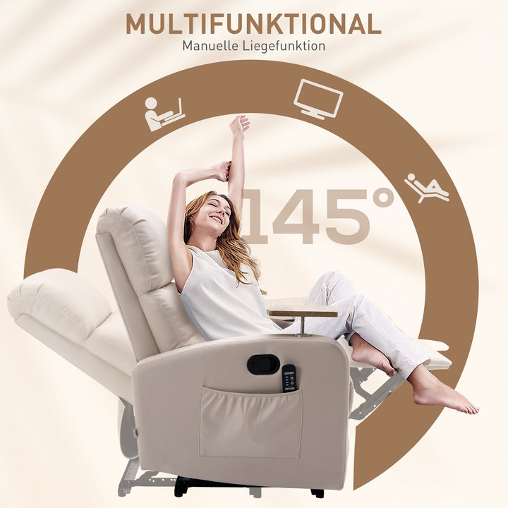 Massagestol med lænestol og klapbord, 77 cm x 93 cm x 105 cm, beige