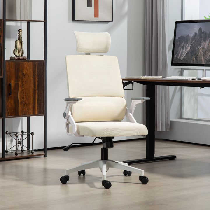 Kontorstol, skrivebordsstol, højdejusterbar, 1 nakkestøtte, 60 x 61 x 121,5 cm, beige