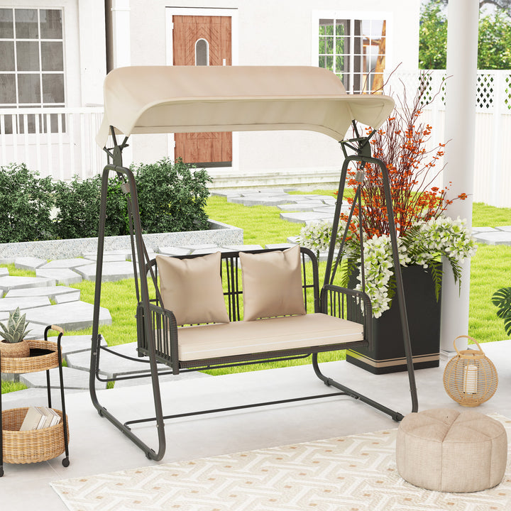 Hollywood swing rattan 2-personers havegynge med soltaghynde op til 240 kg 149 x 121 x 180 cm khaki