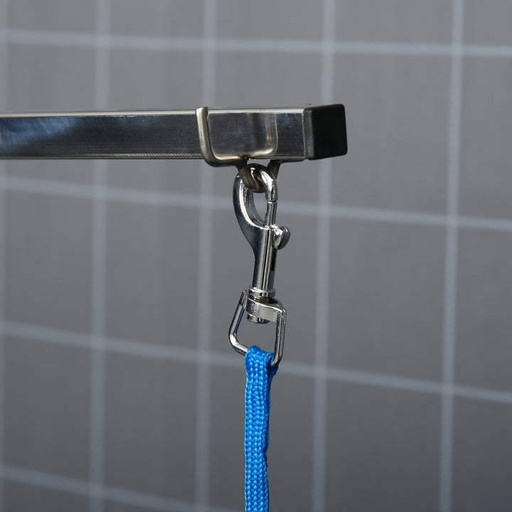 Hundeplejebord roterende tørrebord med justerbar arm skridsikkert bordplade låsesystem aluminiumslegering kant rustfrit stål ramme sikkerhedsline ø65x h10