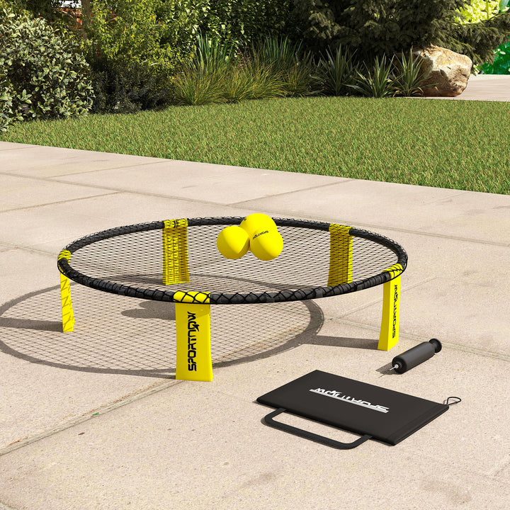 Rundnetsæt spilsæt med spilnet 3 bolde bæretaske boldpumpe spikeballsæt 92 x 20 cm gul