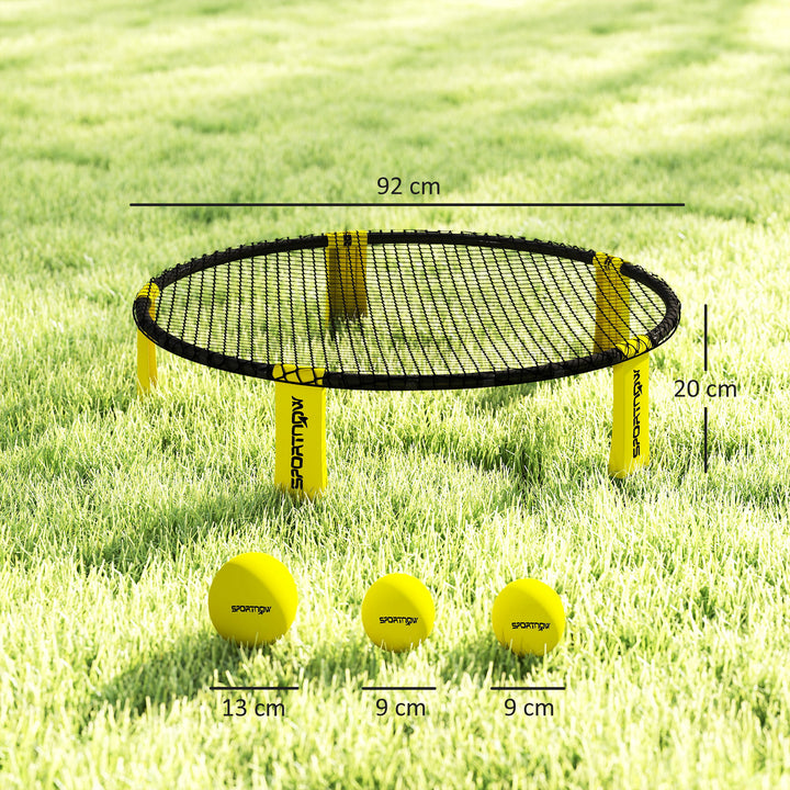 Rundnetsæt spilsæt med spilnet 3 bolde bæretaske boldpumpe spikeballsæt 92 x 20 cm gul