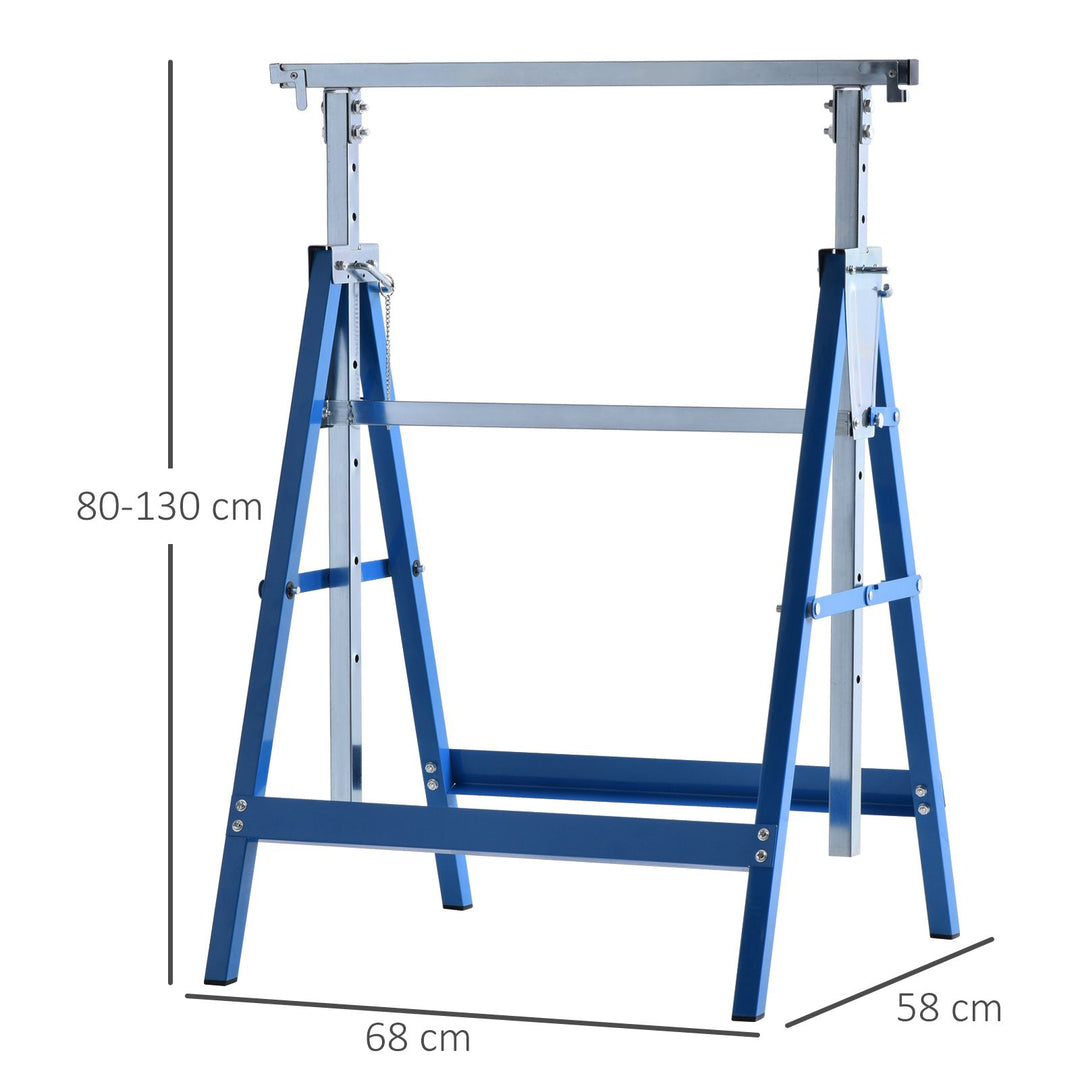 2 X stilladsbukke, foldbar bukke, højdejusterbar op til 200 kg, stålblå, 68 x 58 x 80-130 cm
