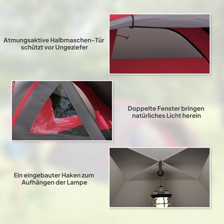 Campingtelt til 3 personer, let, stabilt, vandtæt, uv 50+ med baldakin, dør, vindue og teltbund, grå