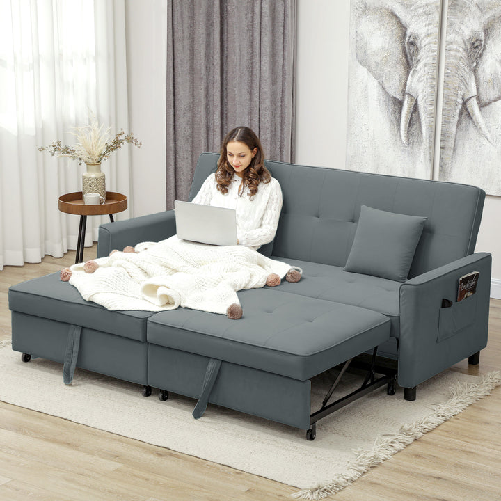 Sovesofa, justerbar 3-personers sofa med sengefunktion, sovesofa med udtræksseng, hynder, grå