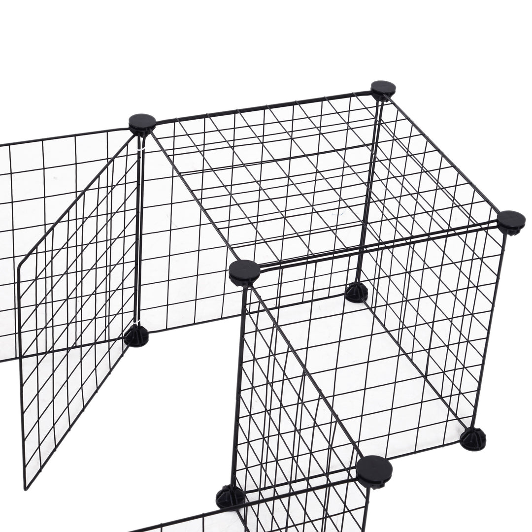 Trådindhegning, udendørs indhegning, løbegård til små dyr, kravlegård, bur til små dyr, metalgitter, fleksibel, formbar, sort, 106 x 73 x 36 cm