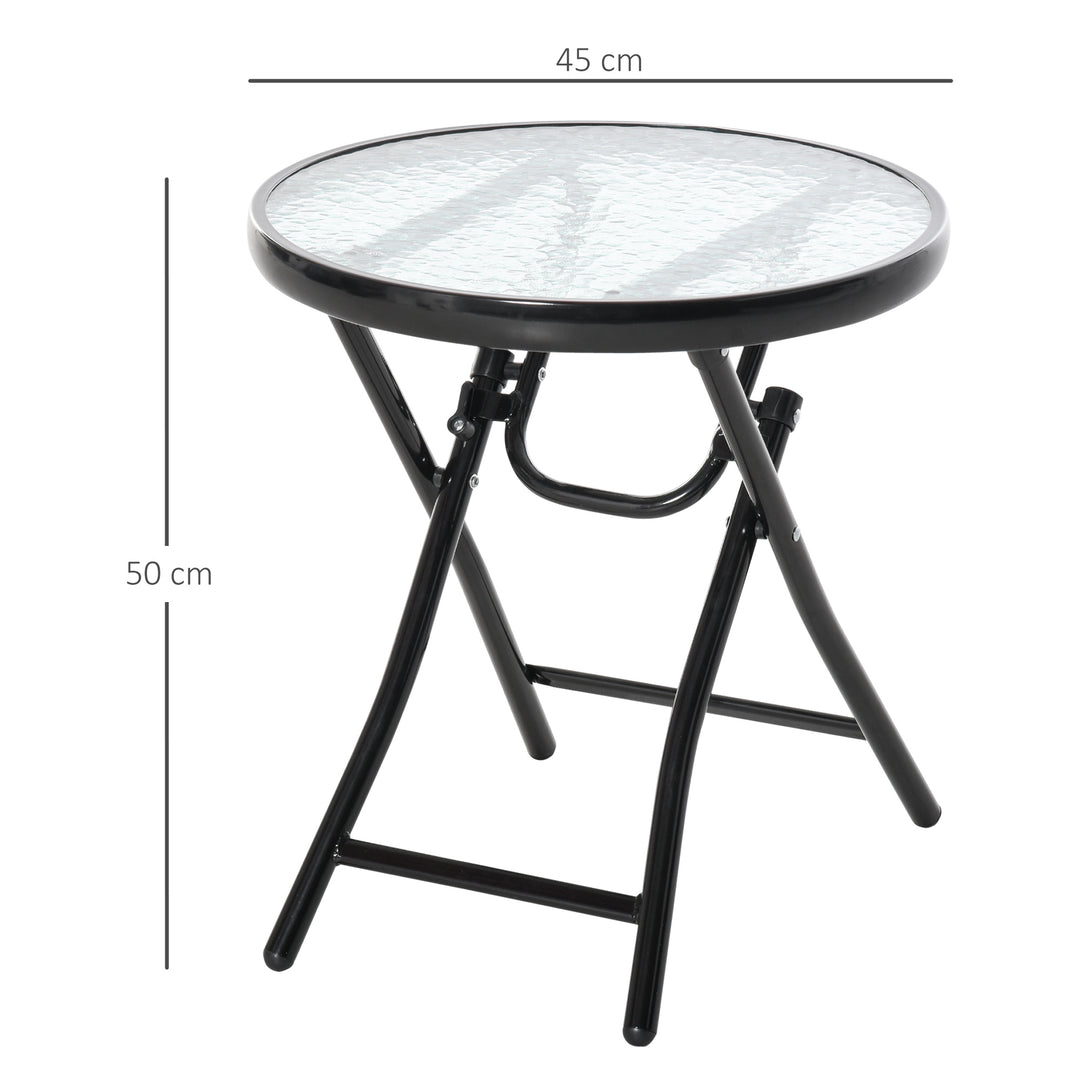 Havebord, sidebord, bistrobord med glasplade, rundt, foldbart, metal, Ø45, sort