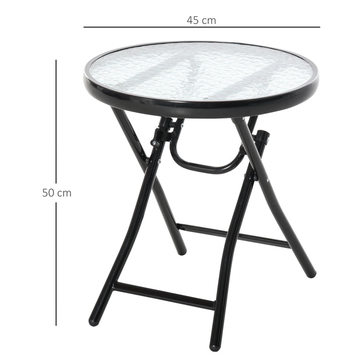Havebord, sidebord, bistrobord med glasplade, rundt, foldbart, metal, Ø45, sort