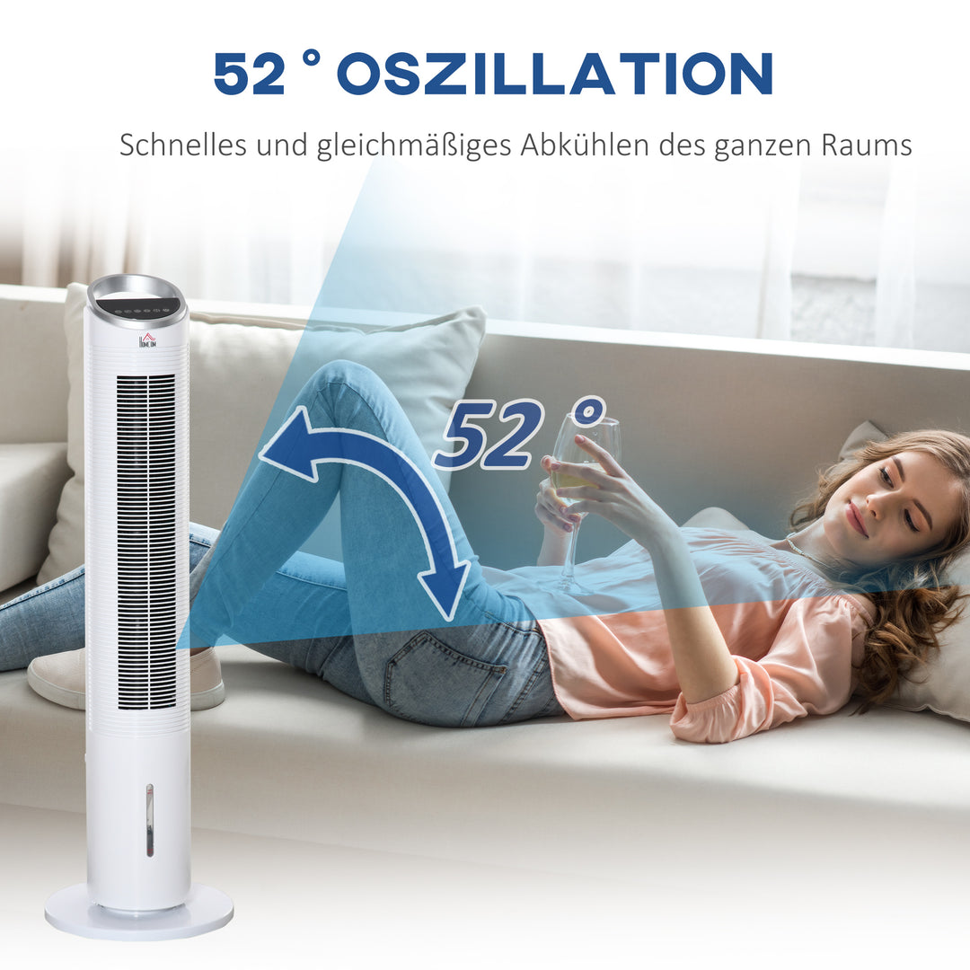 Tårnventilator med vandkøling og fjernbetjening, 60W, 20㎡ (30 cm x 30 cm x 100,8 cm), 3 tilstande, hvid