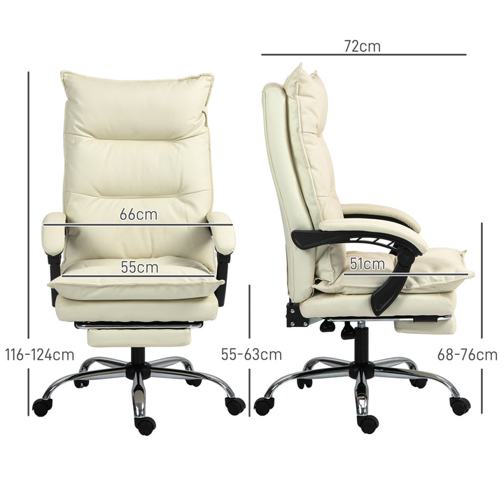 Kontorstol, justerbar sædehøjde, fodstøtte, kunstlæder, op til 135 kg, metalbase, 66 x 72 x 116-124 cm, beige