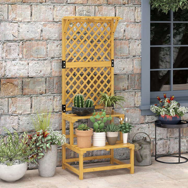 Plantestativ, blomsterhylde, 2 etager, med espalier og tag, fyrretræ, 60x50x166 cm, gul