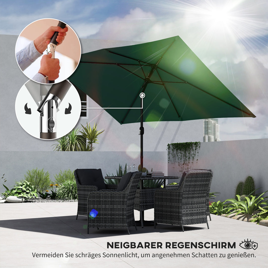 Parasol 300 x 200 cm, vipbar balkonparasol med håndsving og beskyttelsesovertræk, grøn