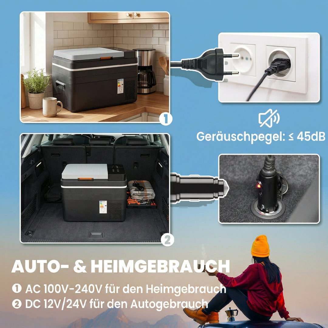 Kompressorkøler 30L -20℃-20℃ Elektrisk køler med app-styring LED-lys USB-port Batteribeskyttelse