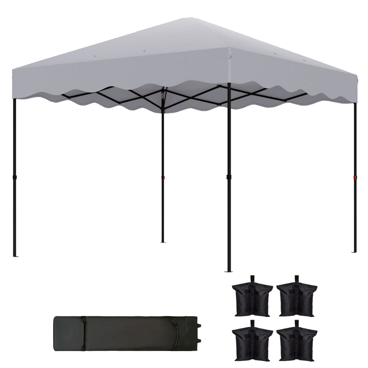 3 x 3 m pop-up pavillon, højdejusterbart havetelt, med rulletaske, til have, terrasse, metal, stof, lysegrå