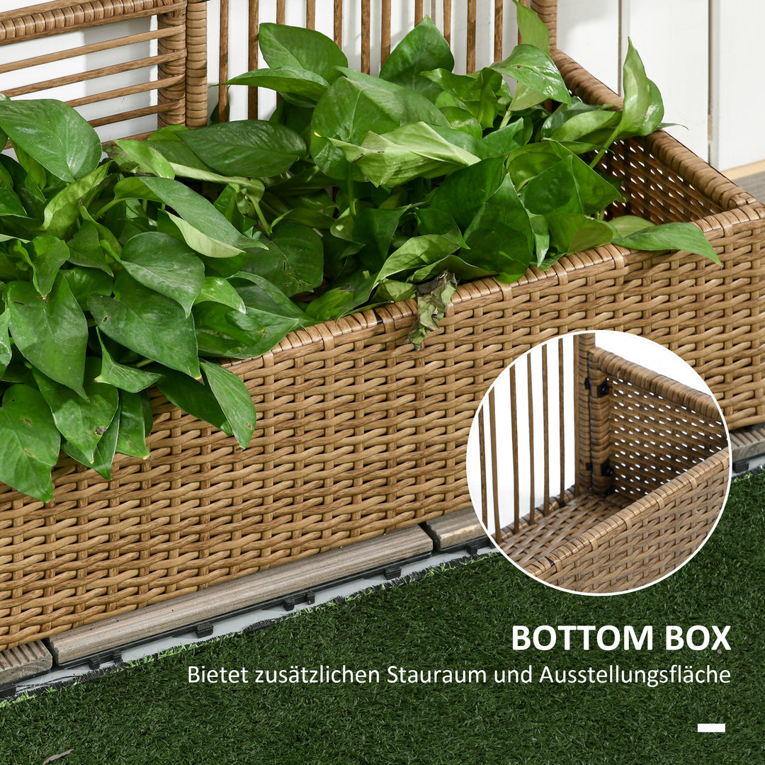 Blomsterkasse med espalier, vejrbestandig, polyrattan, 103 x 29 x 103 cm, sandfarvet