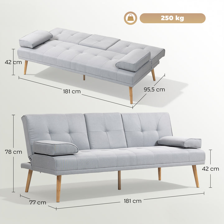 Sovesofa, 3-personers sofa, sovesofa med klapbord, kopholder, sovesofa med linnedlook, gæsteseng til stuen, lysegrå