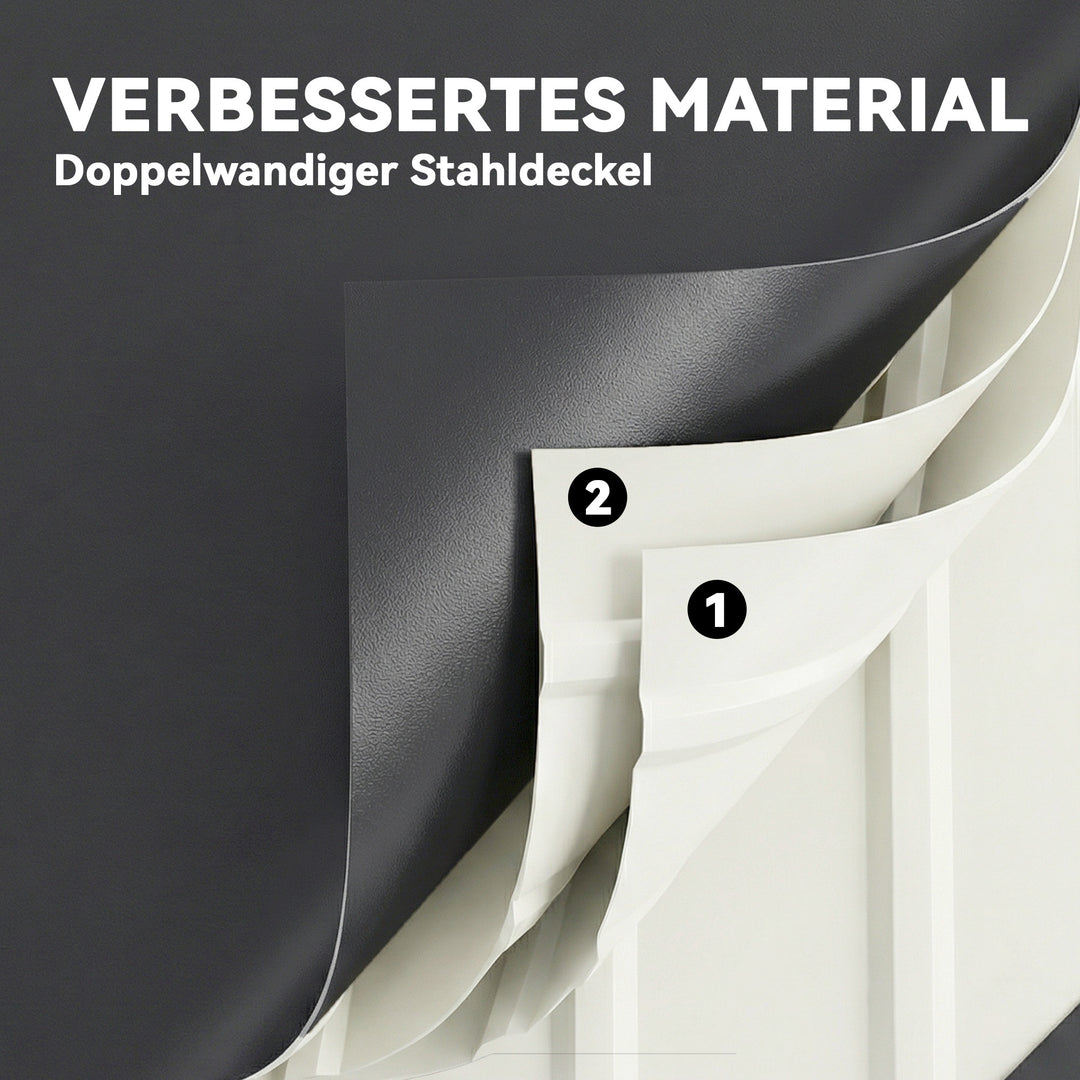 Metalopbevaringskasse til haven, 350L, hyndekasse med dobbeltvægget låg, 120 x 61 x 62cm, vandtæt, aflåselig, grå