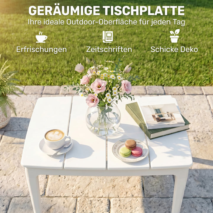 Sidebord 70 x 53 cm, vejrbestandigt, rektangulært havebord i plastik, balkonbord, 35 kg lasteevne, cremehvid