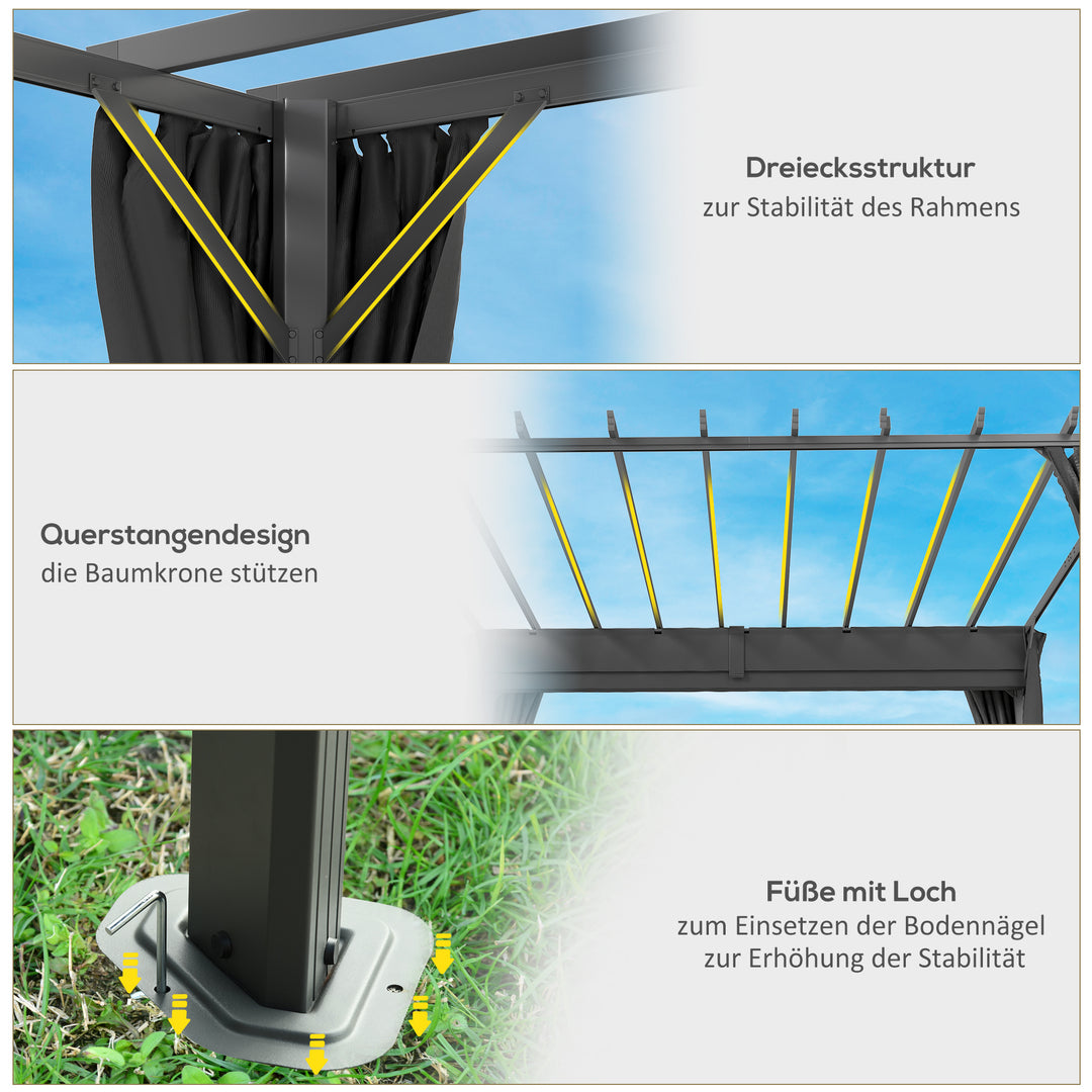 Pergola ca. 3,6x3 m, havepavillon, terrassetag af aluminium, havepavillon med justerbart tag, mørkegrå