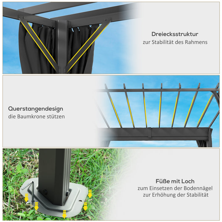 Pergola ca. 3,6x3 m, havepavillon, terrassetag af aluminium, havepavillon med justerbart tag, mørkegrå