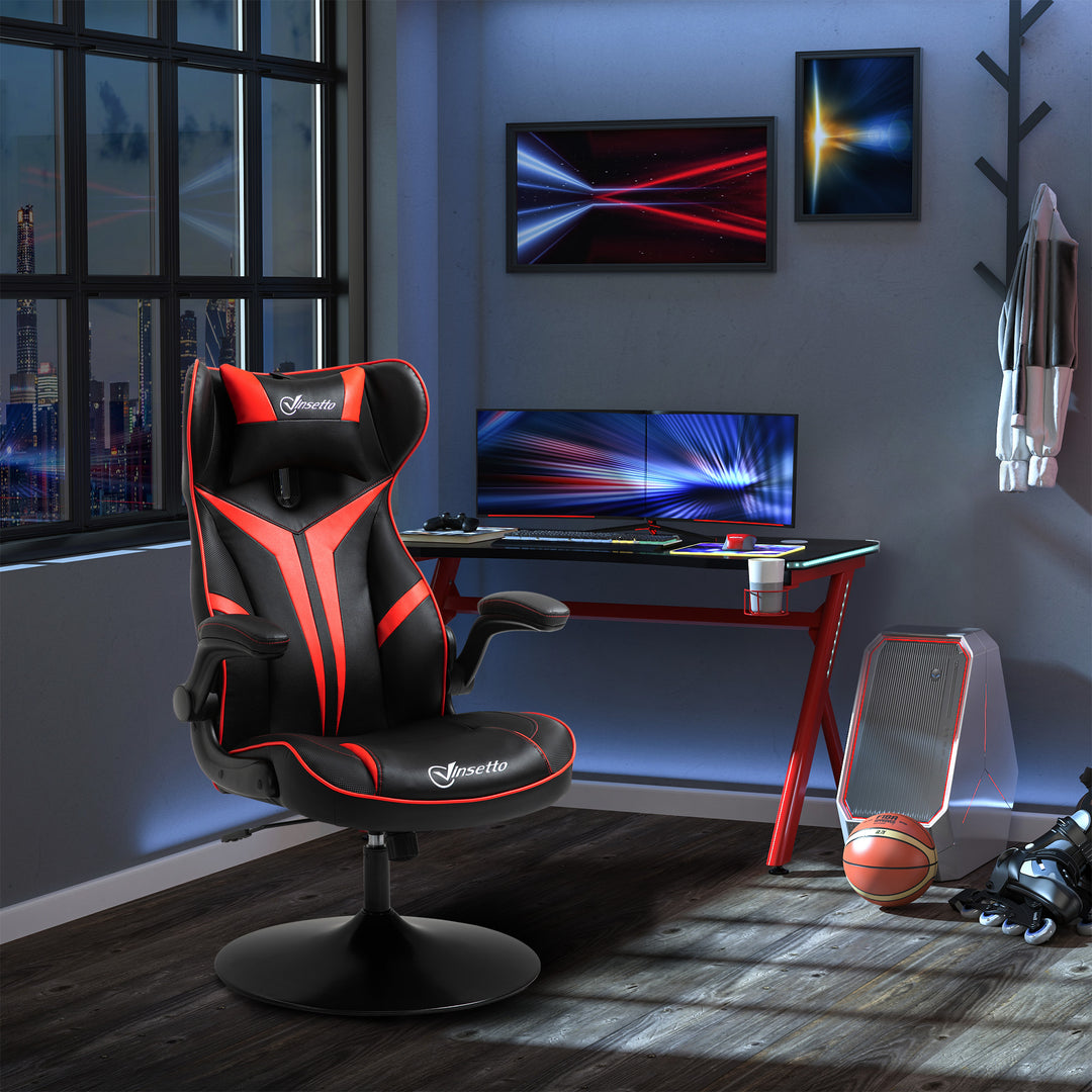 Gaming chair ergonomisk computerstol med gyngefunktion drejestol højdejusterbar stål sort+rød 67 x 70 x 106-112 cm