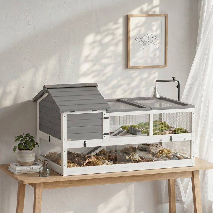 Træskildpaddehus, udendørs terrarium, 116x70,5x69,5 cm, grå
