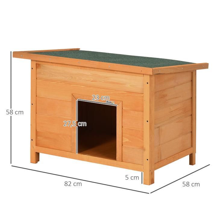 Udendørs hundehus, træhundehus med hængslet asfalttag, vandtæt hundehule med hævet gulv, hus til små hunde, gul, 82 x 58 x 58 cm