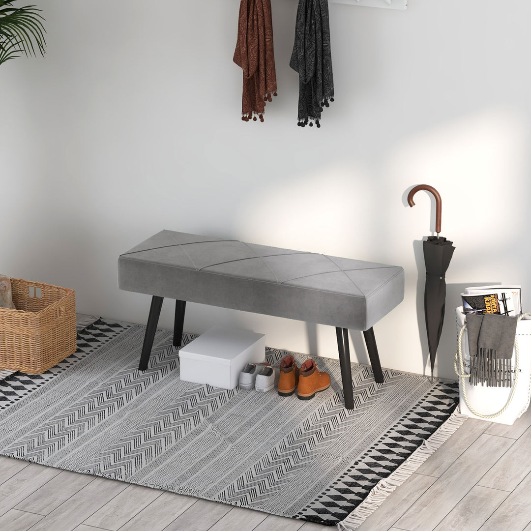 Polstret bænk sengebænk, velour look, 100 x 36 x 45 cm, grå