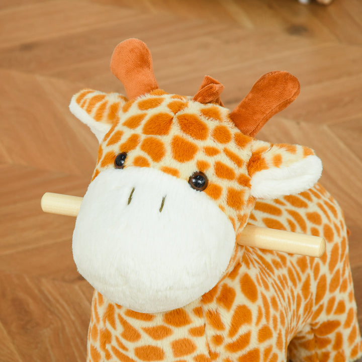2-I-1 gyngedyr giraffer med lydeffekt, hjul, håndtag plys baby gyngelegtøj gyngesæde til småbørn 3-6 år