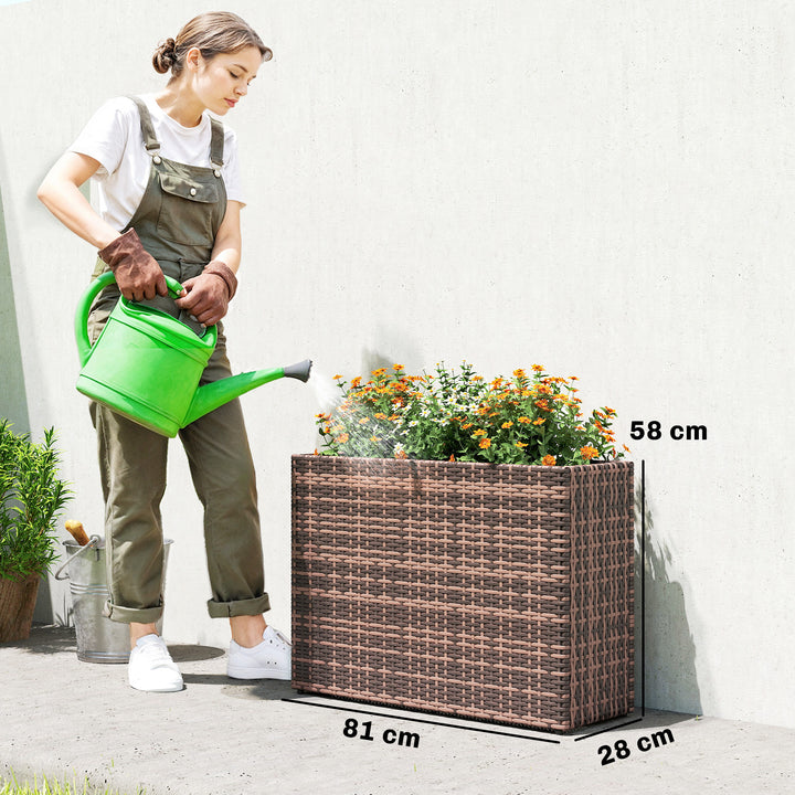 Hævet havebed med justerbare fødder, rattan blomsterkasse med aftagelig indsats til terrasse og balkon, brun