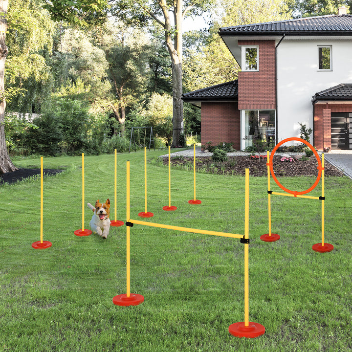 Agility set hunde 3-delt agilityudstyr til hundetræning plug-in-forhindringssæt med 6 slalomstænger, højdejusterbare forhindringer, hoppebøjler, bæretaske, agilitysæt til spil, træning