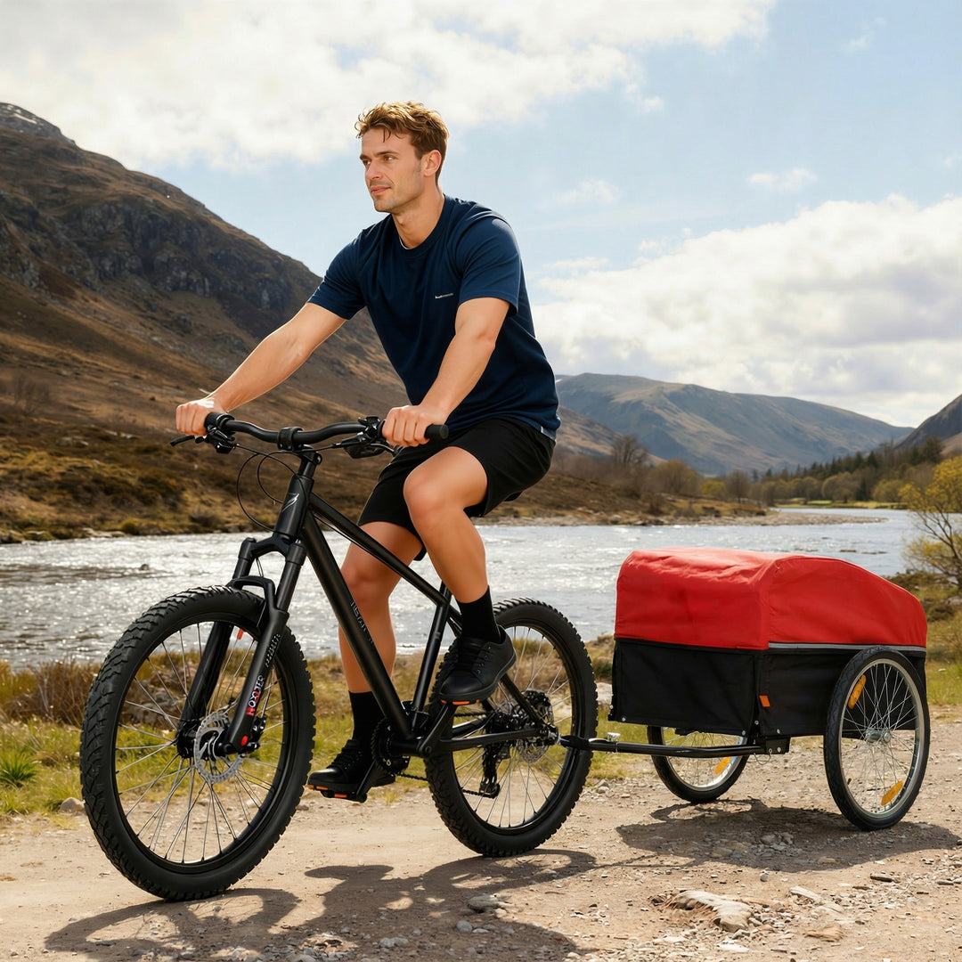 Cykeltrailer, 170 liter, cargo trailer med kobling, presenning, 51 cm hurtigudløser, luftdæk, op til 40 kg