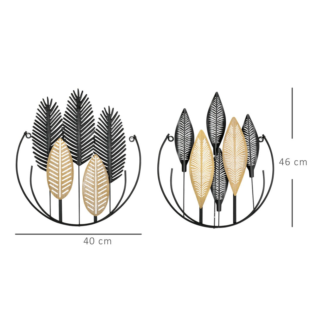 3D Vægkunst - Sæt med 2 - Moderne Vægdekoration - Metal - Naturlig + Sort
