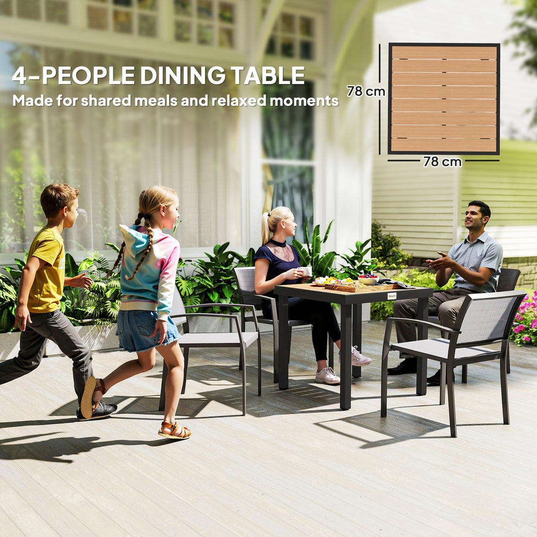 Havebord, plastik, 78 x 78 x 74 cm, vejrbestandig, aluminiumsstel; buffetbord, campingbord til 4 personer, balkonbord, havebord, udendørs spisebord til haven, terrasse, altan, sort