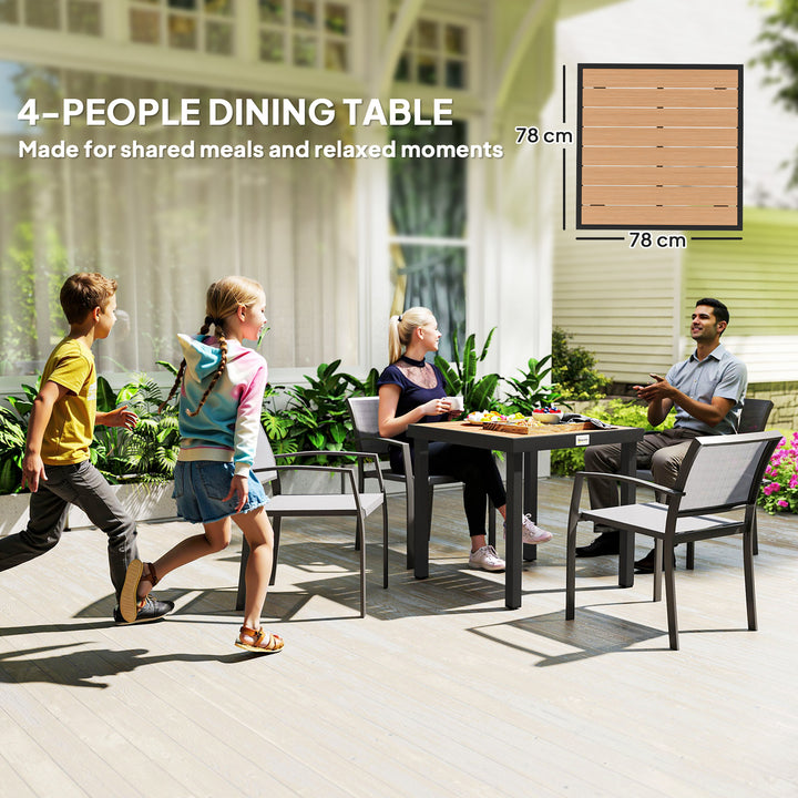Havebord, plastik, 78 x 78 x 74 cm, vejrbestandig, aluminiumsstel; buffetbord, campingbord til 4 personer, balkonbord, havebord, udendørs spisebord til haven, terrasse, altan, sort