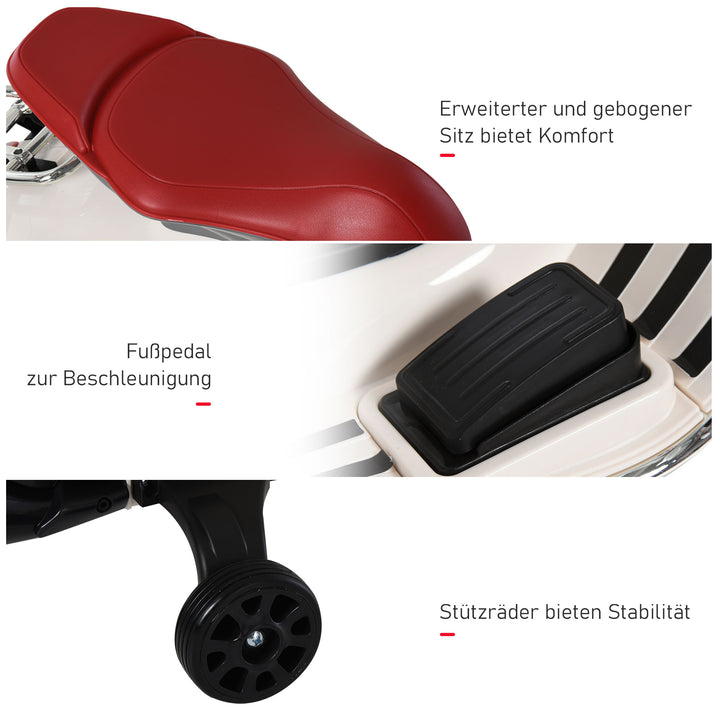 Børne elmotorcykel, 6v børnemotorcykel med forlygte, musik, frem- og bakgear, støttehjul, 30 kg lastkapacitet, elmotorcykel til børn 3-6 år, hvid