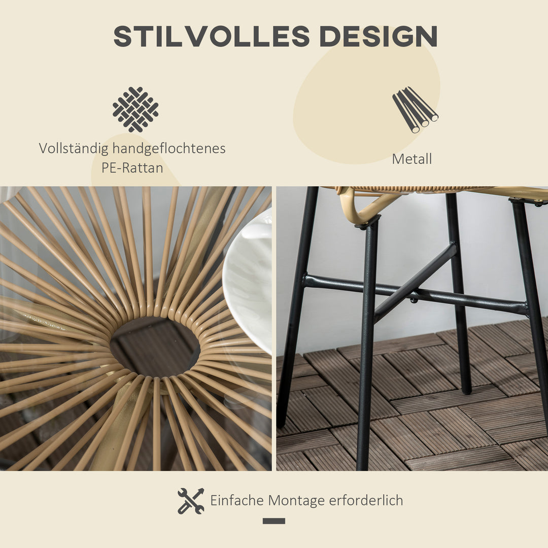 Havebord i bohemestil, PE-rattan, hærdet glas, vejrbestandigt, 50 cm x 50 cm x 50 cm, beige
