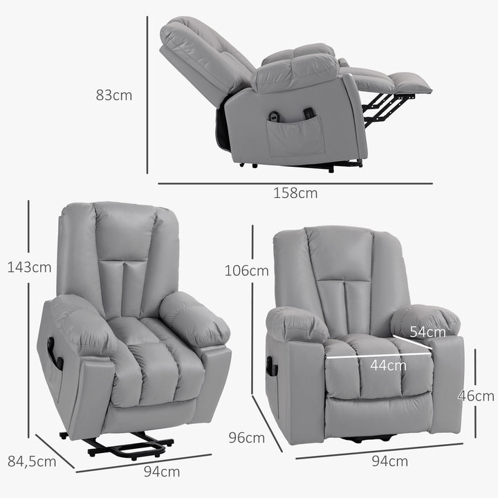 Massagestol lænestol seniorstol, fjernbetjening, sidelommer, 94 cm x 96 cm x 106 cm, mørkegrå