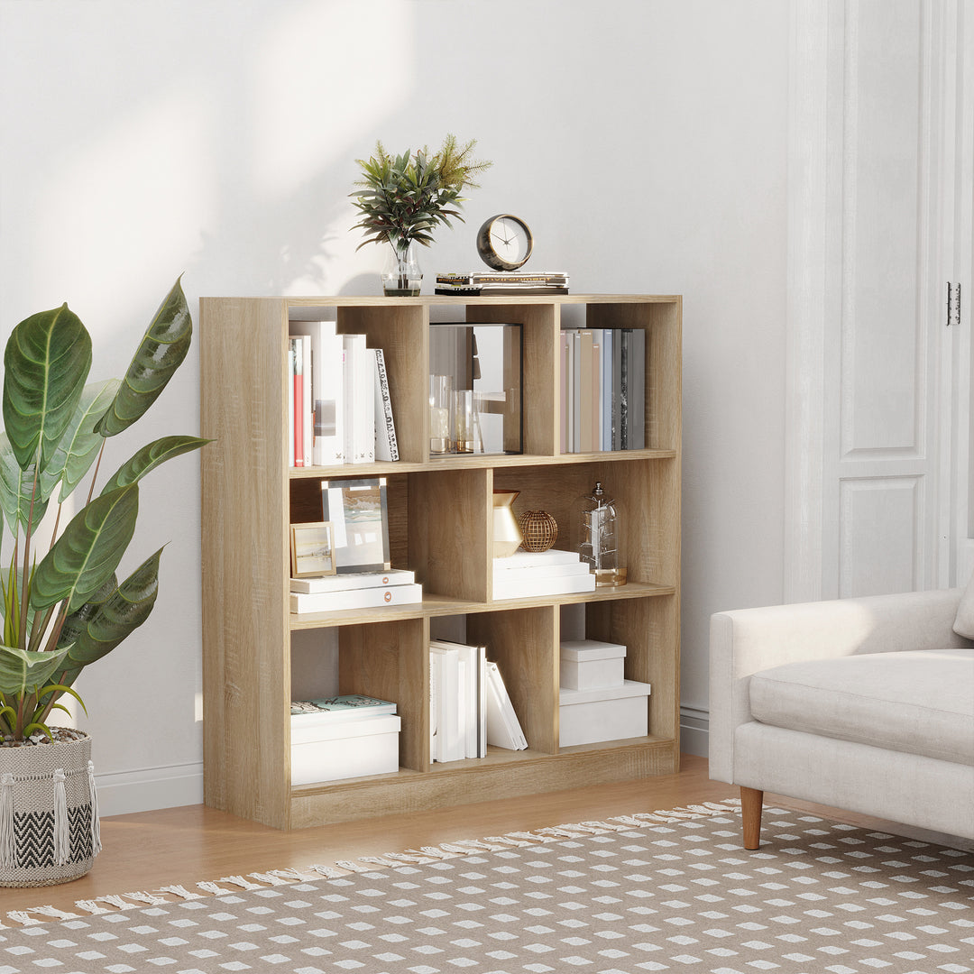 Bogreol stående hylde, 8 hylder, 97,5 x 30 x 100 cm, egetræslook