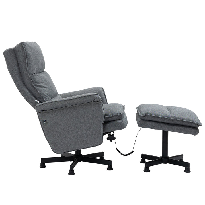 Massagekontorstol med fodstøtte, 8 vibrationshoveder, 1 fjernbetjening, 1 sidelomme, grå