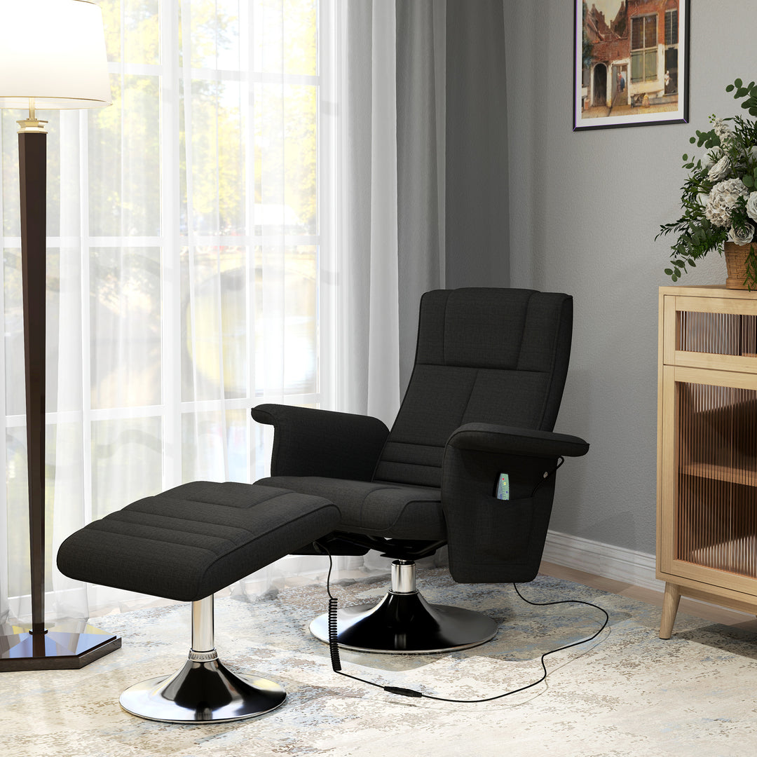 Massagestol med skammel, lænestol, 78 x 95 x 88 cm, sort