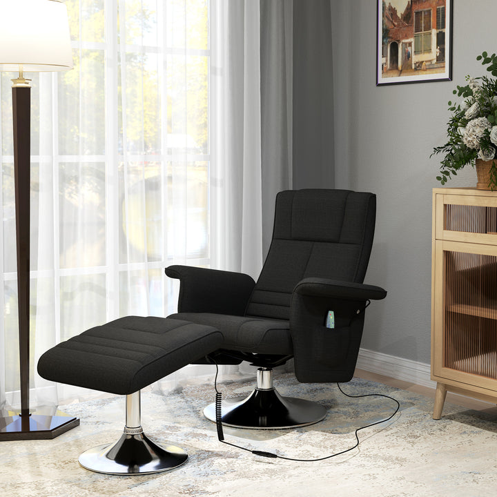 Massagestol med skammel, lænestol, 78 x 95 x 88 cm, sort