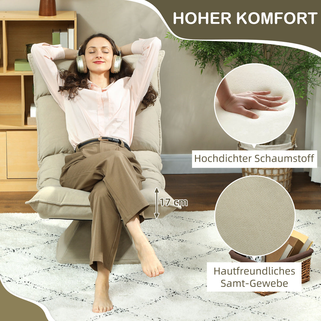Gulvstol med 5-vejs justerbar ryglæn, drejelig, moderne polstret stol, beige