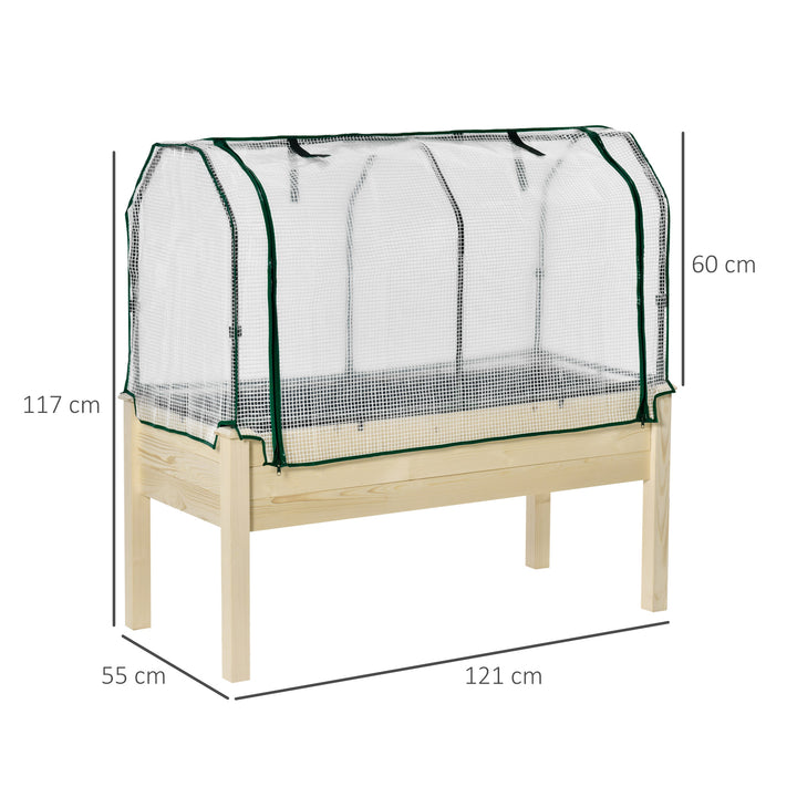 Højbed, rullefilmbetræk, ramme af naturtræ, stoffor, drænhuller, 121 x 55 x 117 cm