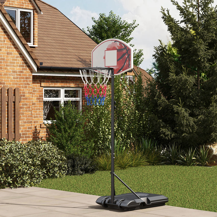 Højdejusterbar fritstående basketballkurv med net og hjul, stor base, 179-209 cm, plast, stål