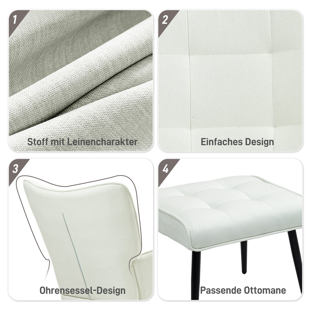 Gyngestol med skammel, blidt gyngesystem, imiteret linned, 64 x 89 x 90 cm, cremehvid