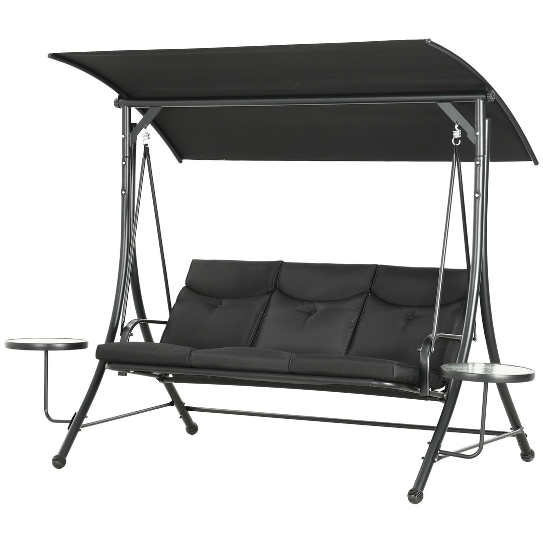 Hollywood gynge, gyngebænk, 3-personers havegynge med justerbar solskærm, 278 x 135 x 177 cm, sort