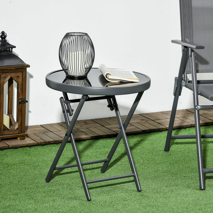 Foldbart sidebord, udendørs foldbart bord, med bordplade i hærdet glas, til terrasse, 45 x 45 x 50 cm sort