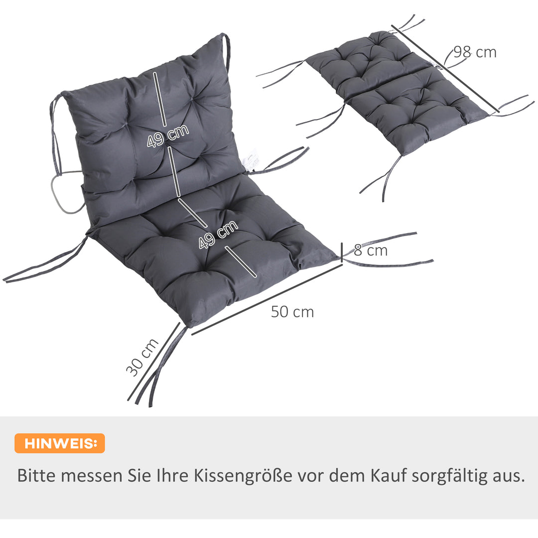 Sæt med 2 siddehynder, 98 cm x 50 cm x 8 cm stolehynder med bånd, vaskbare/ergonomiske siddehynder til hjemmet, haven, sofaen, grå
